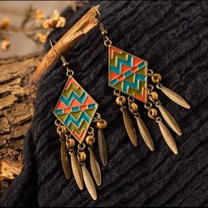 Enameled Beaded Dangle Earrings